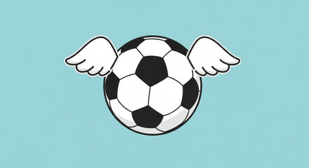 Obraz premium Soccer Ball with Wings on Turquoise Background, Isolated, Vector Illustration