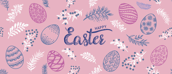 Seamless easter eggs pattern on pink
