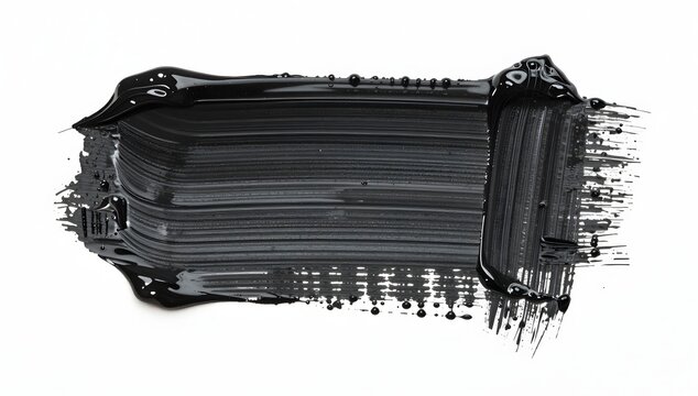 Brushstroke of glossy black paint creates a textured surface on white background
