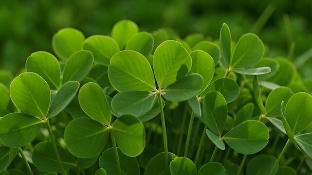 Dense clover patch background with subtle leaf sway and slow dappled light movement