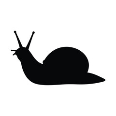 A stark black silhouette depicts a snail with extended antennae © alexpro