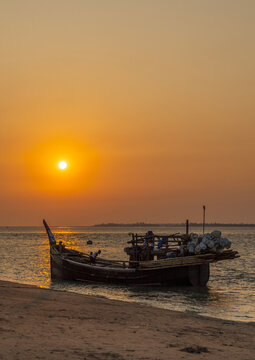 Fishing boats in the sunset, Chittagong Division, Cox's Bazar Sadar, Bangladesh