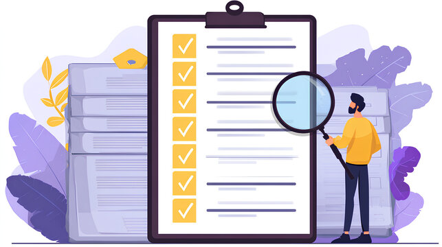 Document management checklist. Check mark approved. Audit certificate evaluate examination reviewing. inspector inspect quality. Assurance selection summary. Assessment guarantee quality. Digital.