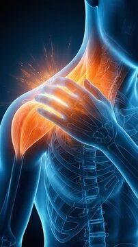 3DCG visualization of stiff shoulders and neck inflammation. Explanation of the mechanism behind severe pain and stiffness (vertical video)