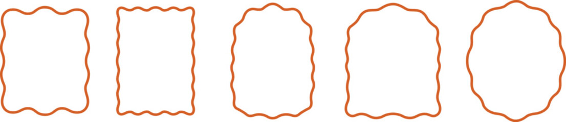Minimalist Orange Wavy Line Frames Set - Decorative Scalloped Edge Borders and Squiggle Frames for Creative Branding and Graphic Design Vector Illustration