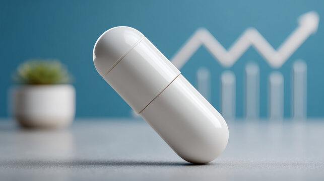 Pill for Health: A single white pill stands poised, suggesting the promise of improved well-being. Capturing the essence of health and medication. 