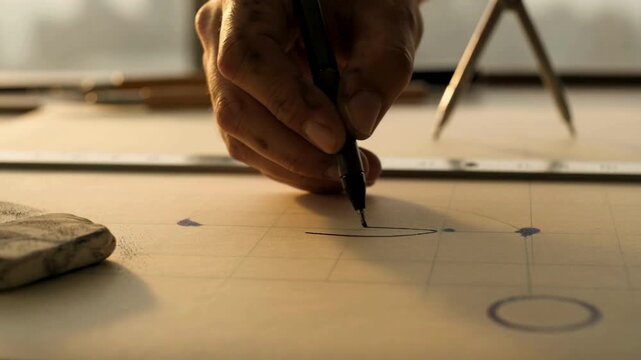 Close Up of Weathered Hand Drawing with Technical Drafting Pen