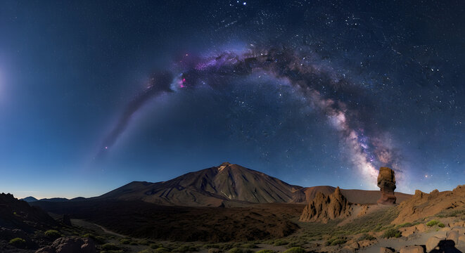 Milky Way Arching Over Teide Volcano and Roques de Garca Rock Fo