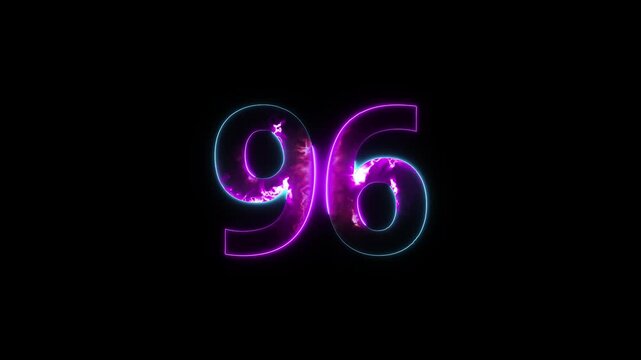 Neon number 96 with alpha channel, number ninety six, numerology, neon number with transparent background
