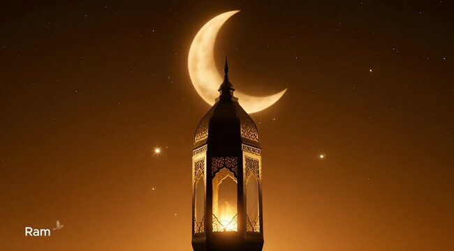 Crescent moon over minaret a nighttime islamic landscape in videos