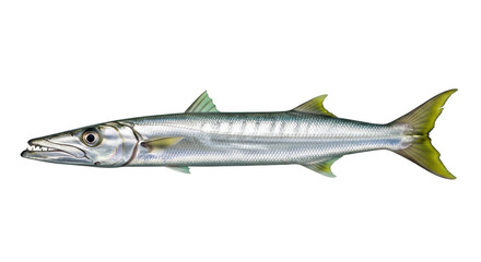 Fototapeta premium Isolated Barracuda swimming, an ocean predator in the Sphyraenidae family of ray-finned fish