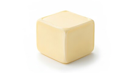 Fototapeta premium Square of Unsalted Butter on White Background, Creamy Dairy Delight for Culinary Uses and Recipes