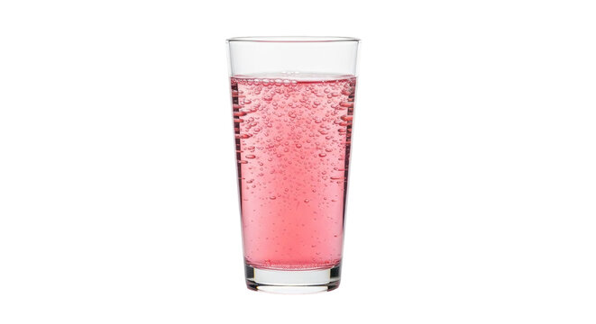 Isolated sparkling pink lemonade in a tall clear glass filled with bubbly refreshment