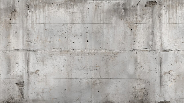 Industrial raw concrete wall with visible formwork seams surface pitting and vertical weathering stains