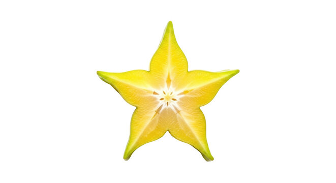 Isolated star fruit slice, tropical fruit with a distinctive shape, vibrant yellow color
