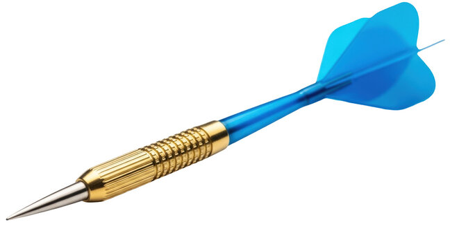 Isolated dart with a metal tip and blue flight, ready for a fun competitive game of darts