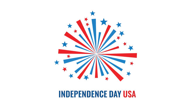 Patriotic Independence Day USA icon with fireworks and stars, vector illustration for 4th of July celebrations.