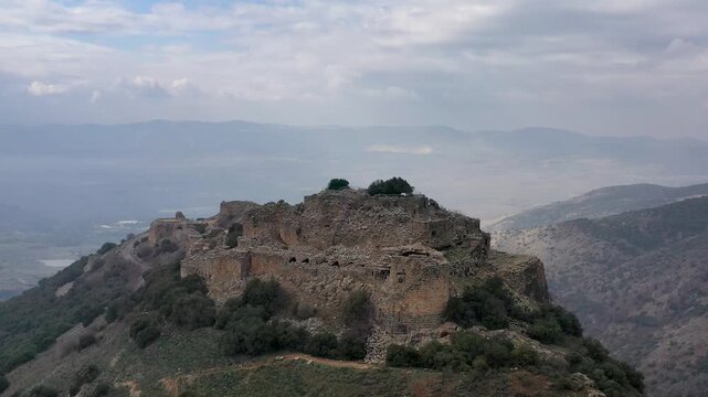 Aerial view of the Crusader fortress of Nimrod in the Golan Heights
