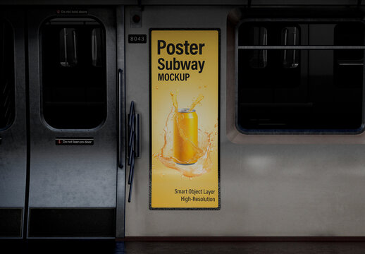 Subway Poster Mockup PSD &ndash; Vertical Metro Advertising Display