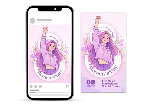 Womens Day Violet Color Illustration Social Media Post and Stories