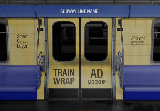 Subway Train Wrap Mockup PSD &ndash; Full Metro Door Advertising Display