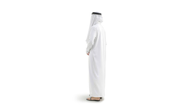 Arabic man wearing white qhutra and kandura mockup, ai generated