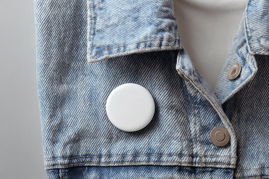 Blank white round button badge on jacket mockup, ai generated