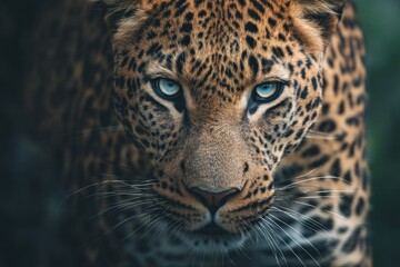 Fototapeta premium Close up portrait of a leopard with striking blue eyes