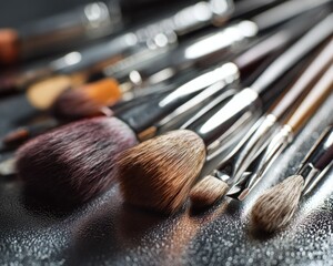 Cosmetic brushes on a reflective surface