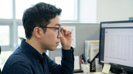 Close Up Man Wearing Eyeglasses Looking at Computer Screen