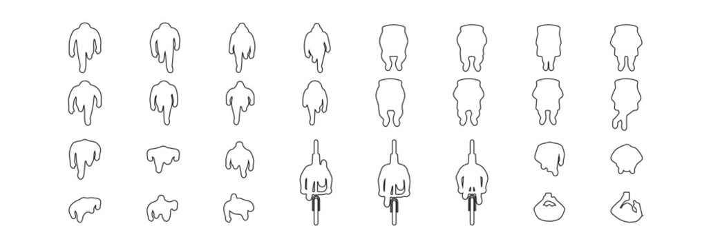 Top View People Outline Vector Set, Overhead Human Figures Walking Sitting and Cycling, Minimalist Flat Line Icons for Architectural Floor Plans, Site Maps, Urban Design and Infographic Illustration
