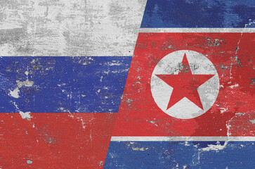 national flag of North Korea and Russia painted on the wall