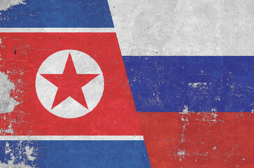 national flag of North Korea and Russia painted on the wall