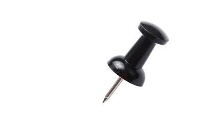Black push pin isolated on white, office supply for bulletin boards and reminders, sharp and ready to use
