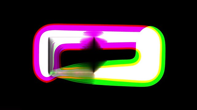 pink and green Abstract Neon Chain Link Icon Animation &ndash; Glitch RGB Connected Loop Symbol on Black Background