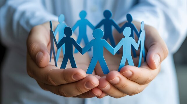 Unity and Teamwork Support Concept, Paper People in Protective Hands, Community Care and Collaboration