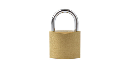 Fototapeta premium Isolated brass padlock with chrome shackle on white background for security and protection