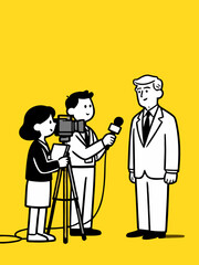 Press Interview with Government Official and Media Crew Vector Illustration

