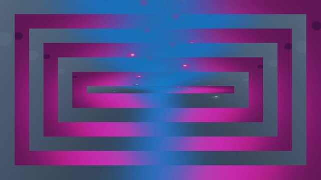 Vibrant abstract tunnel with glowing neon rectangles creating a mesmerizing illusion of endless depth and dynamic color shifts in a digital space