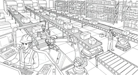 Obraz premium Industrial factory interior production line sketch