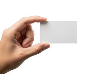 Obraz premium Hand holding a blank white business card isolated on transparent background