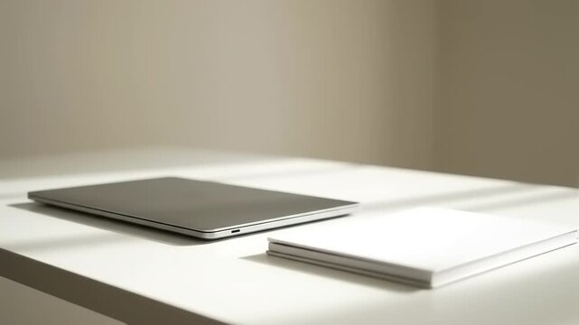 Minimalist Workspace with Laptop and Notebooks