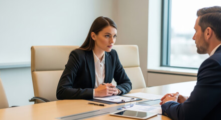 Fototapeta premium Business meeting between two professionals in a modern office
