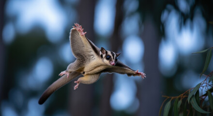 Fototapeta premium Flying Sugar Glider in Tropical Forest