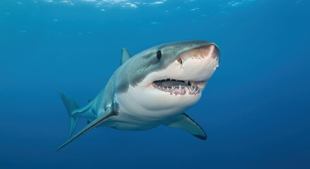 Obraz premium Predatory Shark Swimming in Clear Ocean Water