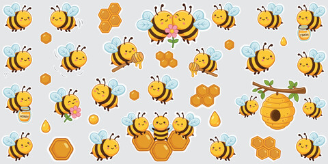 Buzzing Bliss: A charming illustration depicts a collection of happy bees, radiating joy and working harmoniously within their natural ecosystem.