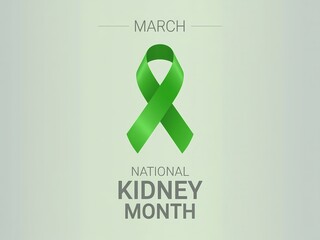 National kidney month awareness ribbon on a light green gradient background