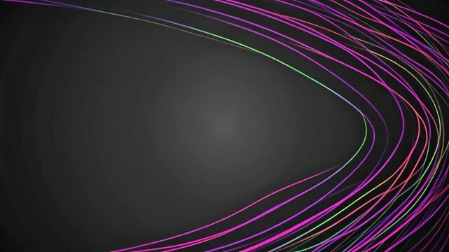 Vibrant neon lines swirling around a dark center, abstract digital artwork, futuristic technology, modern design, energetic illustration