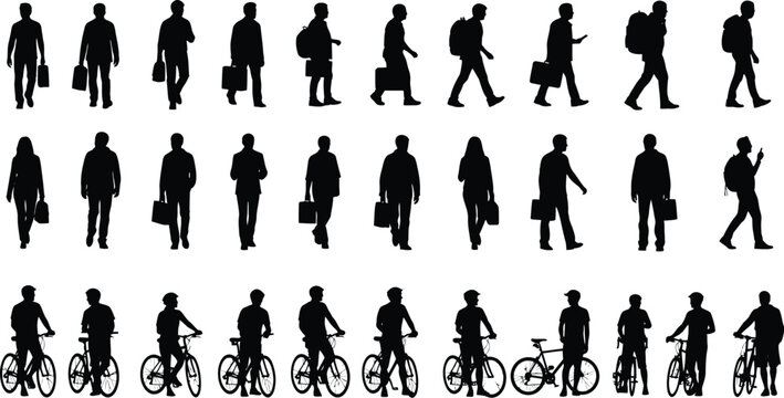 Walking people silhouettes include business.