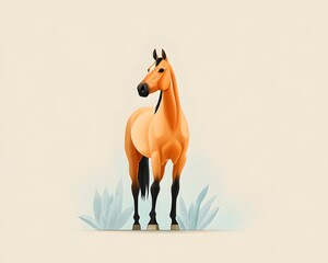 Horse standing still, Elegant Abstract Horse Illustration with Pastel Background